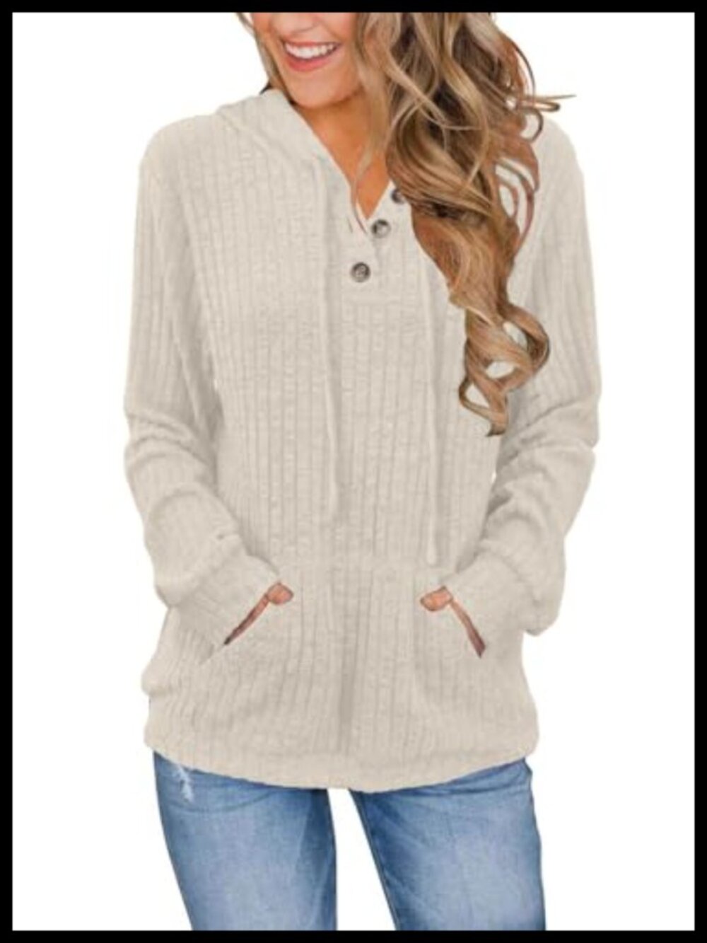 Womens Sweaters Long Sleeve Hoodie Button Neck Kangaroo Pocket Tunic